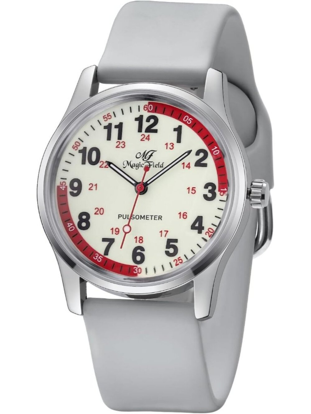 Women's Silver Grey Easy to Read Military Time Waterproof Luminous Wrist Watch